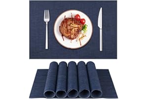 LIFEWEAR, Manteles Individuales, Salvamanteles Individuales, Juego de 6, Azúl Marino, Vinilo Tejidos, Lavables Antideslizantes Resistentes al Calor