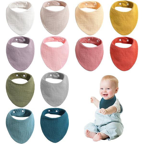 3 Bavoirs Bébé 100% Coton - Bandana Triangular Réglable - Unisexe - Ours, Cœur, Tigre