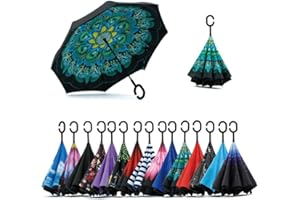 Jooayou Paraguas Invertido de Doble Capa,Paraguas Plegable de Manos Libres Autoportante,Paraguas a Prueba de Viento Anti-UV Para la Lluvia del Coche al Aire Iibre