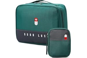 feyiubmen Medicine Bag, Medicine Box, Large Capacity Storage Boxes, Home Portable Storage Box, Waterproof Toiletry Bag, Wash Bag, Travel Toilet Bag (Green, Large + Small), Green, Modern