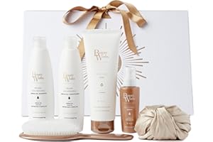 Beauty Works Self Care Gift Set Shampoo Conditioner Hair Mask Hair Serum Hair Brush and Silk Turban