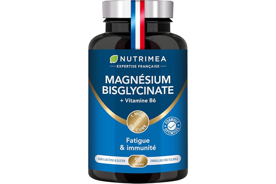Magnésium Bisglycinate + Vitamine B6 | Sommeil, Stress, Fatigue | Absorption Maximale & Assimilation Facilitée | 90 Gélules V