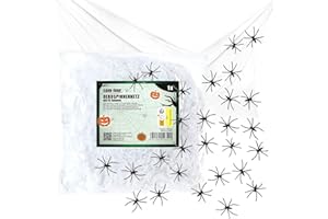 com-four® Toile d'araignée Halloween 500g avec 25 araignées Noires - Toile d'araignée comme décoration pour Halloween