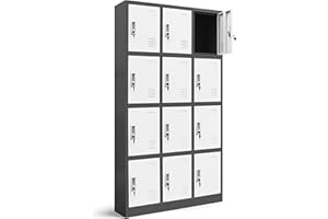 ‎JAN NOWAK Jan Nowak Wertfachschrank 3B4A Fächerschrank Schließfachschrank mit 12 Fächern Metallspind Umkleideschrank Stahlblech Pulverbeschichtung Farbwahl 185 cm x 90 cm x 40 cm (H x B x T) (Anthrazit-Weiß)