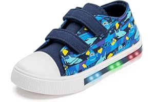 FUNCOO PLUS Boys Girls Light Up Trainers Toddler Canvas Shoes Kids Easy Fasten Walking Shoes with Hook and Loops