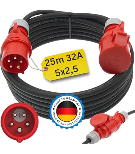 CEE Verlängerungskabel Starkstromkabel 32A 5x2,5mm² 2/5/10/15/20/25/30