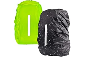 KATOOM Lot de 2 Housses de Pluie pour Sac à Dos d'écolier - Protection Contre la Pluie imperméable - pour l'extérieur - pour Le Camping, la randonnée - avec Bandes réfléchissantes