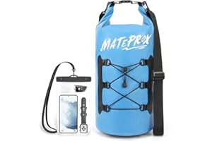 MATEPROX Bolsa Impermeable, 5L/10L/20L, Flotante y Protección IPX8, con Funda Impermeable Móvil, Ajustables Bolsa Estanca para Kayak, Camping, Rafting y Actividades Acuáticas-20L Azul