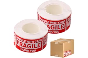 VIDSMOW 2 PCS 500 Étiquettes Attention Fragile Avertissement Verre Risque de Bris, 25 x 45 mm, Gestion des Marchandises Délicates pour Déménagement et Expédition, Étiquettes en Papier Résistantes