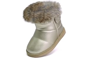 MINBEI Bébé Filles Doux Bottillons Cuir Bottes Neige Hiver Enfants Mignon PU Bottes Extérieur Garder Au Chaud Étanche Chaussures Marche Plat pour Toddler Filles Taille