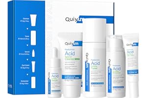 QUIYUM Kit à l’acide hyaluronique, ensemble de soins du visage pour femmes, coffret de 5 pièces avec nettoyant visage, tonique, crème pour les yeux, essence, crème hydratante