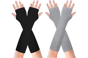 Becellen 2 Pares Guantes Largos sin Dedos, Guantes Invierno Termicos Mitones Calentadores Brazo Codo con Agujero Pulgar para Mujeres Hombres