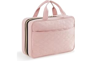 Lifewit Neceser Mujer Viaje, Bolsa de Maquillaje Organizador para Colgar, Grande Bolsas de Aseo con 4 Compartimentos Transparentes, Makeup Bag con Gancho, Mediano, Rosa