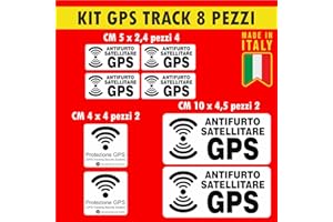 PIMASTICKERSLAB Kit 8 adesivi satellitari antifurto GPS per bicicletta, moto, macchine da costruzione, auto, camion, allarme antifurto cod. 1650 (BIANCO)