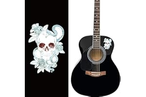 PLIGREAT Lot de 2 autocollants amovibles pour tête de guitare - Motif tête de mort et fleurs - Pour guitares acoustiques, guitares électriques, basses, décorations pour instruments de musique