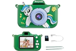 Beeyouk Macchina Fotografica Bambini, Fotocamera Giocattolo Unicorno da 2 Pollici con Scheda 32GB, Regalo per Ragazzi di Età 3 4 5 6 7 8 Anni
