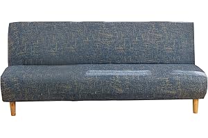 Mingfuxin Armless Sofa Bed Cover, Spandex Stretch Futon Slipcover Protector, Non-Slip Elastic Folding Couch Sofa Shield Fits for 2-3 Seater Folding Sofa Bed without Armrests(Linen Blue)