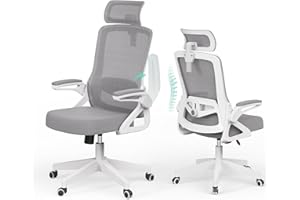 TWEAKIO Ergonomic Office Chair, S-Shaped Mesh Desk Chairs, Adjustable Headrest & Lumbar Support, 90°Flip-Up Armrest, Breathable High Back & Widened Cushion, Swivel Computer Chair for Home/Study/Office