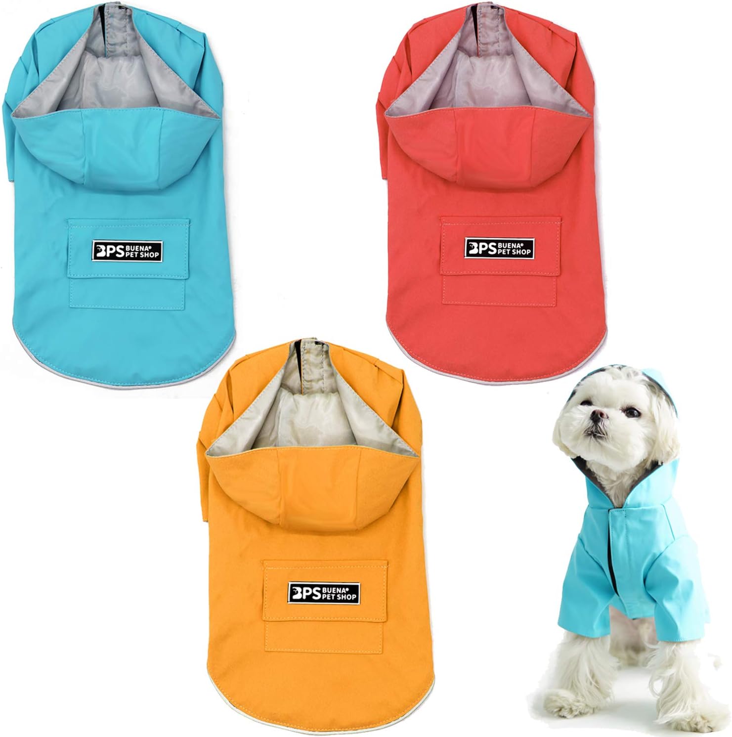 BPS Chubasqueros Impermeables para Mascotas Perros Impermeables con Capucha Bolsillo para Perro Pequeño Mediano y Grande con Material 100% Poliéster (M, Amarillo) BPS-9701AM