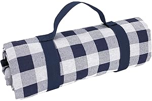 Les Jardins de la Comtesse - Mantel de Picnic Cuadrado Azul - Algodón y Reverso Estanco - 140 x 140 cm - 2/4 Personas - Cuadros Azules y Blancos - Manta/Alfombra de Picnic Plegable y Portátil