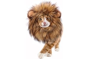 Onmygogo Lion Crinière pour Chats - Perruque en Fourrure pour Halloween et Noël - Accessoire pour vêtements pour Animaux de Compagnie (Small, Marron)