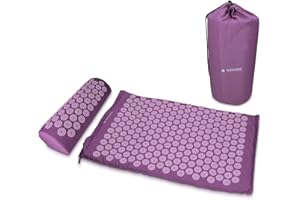 Navaris Acupressure Mat and Pillow Set - Acupuncture Mat for Back, Neck, Shoulders, Muscles, Relaxing - Includes Carry Bag - Berry