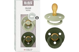 BIBS Colour Symmetrical Soother 2-Pack, BPA Free Dummy Pacifier, Symmetrical Nipple. Natural Rubber Latex, Made in Denmark. 6-18 Months (Pack of 2), Sage/Hunter Green