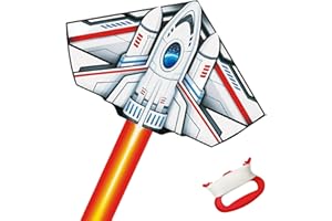 Vspek Cometa de Cohete Grande, Cometa Colorida de una Sola línea con Cola Larga para Principiantes, con Mango de bobinado y línea, Playa y al Aire Libre para niños y Actividades