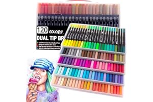 LACONILE Pisaki pędzelkowe EU-A033 z podwójną końcówką, 0,4 mm cienkopisy i 2 mm końcówka pędzla, 120 kolorów