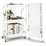 Todeco Carrello Portaoggetti Pieghevole a 3 Ripiani, Carrello Cucina, Carrello Mobile in Metallo con Ruote, 46 x 29 x 78 cm, 