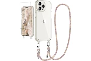 Ciciber Handykette Hülle für iPhone 15 Pro Max Handyhülle mit Band und Schutzfolie, Transparent Case mit Schnur zum Umhängen Kordel Necklace Hülle Schutzhülle für iPhone 15 Pro Max 6.7", Regenbogen