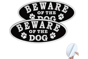 SINMAO 2x Beware of The Dog Window Sticker Brushed Aluminum Warning Black Dog Sign Metal Self-Adhesive UV Protected and Weatherproof - 18x7.6cm