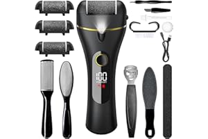 Vexloria Râpe Ponceuse Pieds Electrique, 16 en 1 Rapeuse Pieds Electrique, Kit de Pédicure Professionnel Anti-Callosités avec 3 Rouleaux de Rechange, 2 Vitesses Pour Les Callosités et la Peau Dure