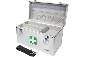 HMF 14701-09 Medicinväska i aluminium, första hjälpen resväska, bärhandtag, 40 x 22,5 x 20,5 cm