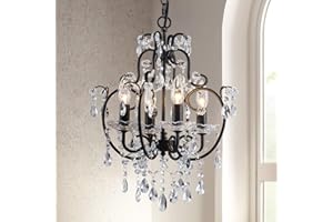 ‎SM SAINT MOSSI Saint Mossi 4 Heller Kristall Kronleuchter mit K9 Kristalle,Schwarzer Kronleuchter Lichtbefestigung mit Bauernhaus Kronleuchter Stil, Bauernhaus Hängeleuchte Fixierungen,H42cm X D30cm