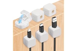 URAQT Uchwyt na kable z klipsami do kabli, 6 sztuk, magnetyczne zarządzanie kablami, samoprzylepny, biały, uniwersalny zestaw organizerów do kabli