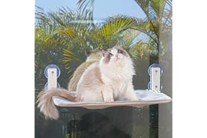 PEFUNY Perchoir de Fenêtre pour Chat Pliable sans Fil, Hamac pour Chat avec 4 Ventouses, Cadre Setal Robuste pour Fenêtres en Verre et Murs Intérieurs (Gris Moyen)