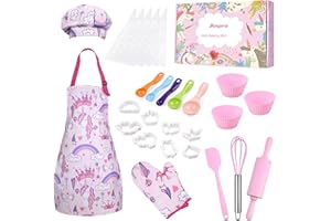 Anpro 27 PCS Kit de Cocina y Horneado para Niños, Juego de Roles para Niños,Chef Set Accesorios de Juego,Regalos para Cumpleaños y Navidad (Rosa, 8-12 años)
