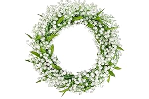 Briful 13.4" Artificial Door Wreath Lily of the Valley Flower Wreath Artificial Plants Front Door Wreath Spring Summer Wreath for Farmhouse Decor Wall Window Festival Décor