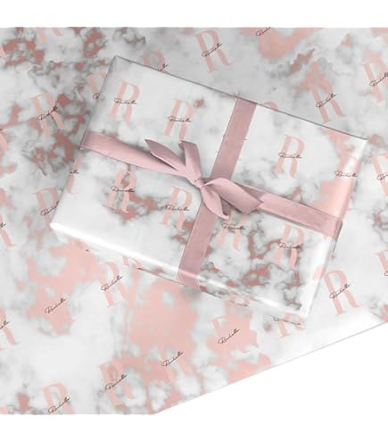 Personalised Signature Rose Gold Marble Wrapping Paper Gift Wrap – Custom Initial & Name – Wedding Birthday Gift Wrap – Recyclable Eco Friendly Paper By Dyefor - Small Roll (50cm X 2.2m - View #12