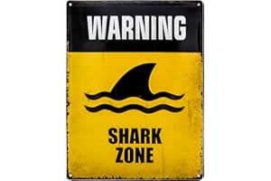 LUCKYLINDE Großes 40 x 30 cm Hinweis Pool Schild Blechschild lustiger Spruch: Warning - Shark Zone! Achtung Hai - Schwimmen auf eigene Gefahr