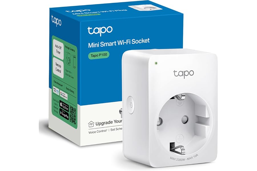 TP-Link TAPO P100 - Wi-Fi Mini Smart Plug, ideal para agendar ligar/desligar y economizar energía, compatible con Alexa y Goo