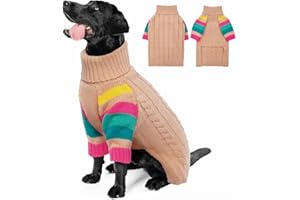 OUOBOB Jersey para perro, suéteres grandes para perros y niñas, suéter de cuello alto, chaleco rosa de invierno para perro, trajes de Navidad para perros, sudadera para mascotas, ropa de punto, Golden