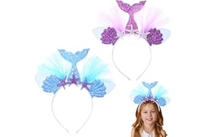 CAILIYA CAILI 2 Stück Haarreif-Set,Haarreif Meerjungfrau Stirnband mit pailletten haarreif Haarschmuck mit Ohren für Geburtstag Birthday Party Headband(Lila & blau)