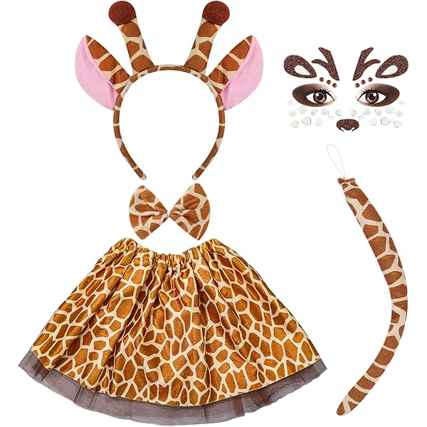 TSHAOUN – Déguisement Girafe : 2 Serre-têtes + 2 Nœuds Papillon + 2 Queues – Costume Cosplay Pour Enfant – Carnaval, Halloween, Mascarade