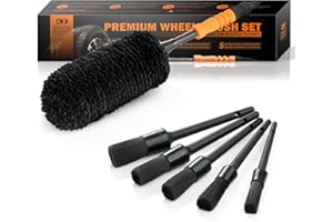 lesasas 6 Pcs Car Cleaning Kit, Including Wheel brush and Detailing Brushes for Cleaning Car, Wheel Woolies, Scratch-free and Durable, Complete Wheel Cleaning Tool, Black
