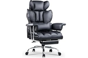 naspaluro Executive Office Chair Desk Chair, PU Computer Recliner, Heavy Duty Leather Office Chairs for Home Office, Ergonomic Office Chair with Footrest, High Back Swivel Chair-Black