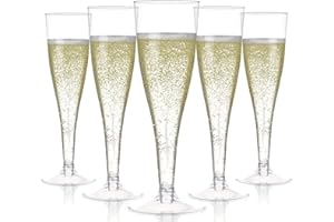 LATERN 54 Pièces Flûtes à Champagne en Plastique, 150ml Verres à Champagne Transparents Gobelets à Vin Réutilisables à Tige pour Fêtes de Douche D'anniversaire Mariage Jardin (5 x 17cm)