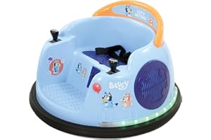 Bluey Kids Bumper Car - Official Licensed Kids Ride On Car - 6V Electric Ride On Toys - 360° Spin, LED Lights & Sounds - Safe Toddler Toy for 3+ 30kg Max & Anti-Collision Strips - Bluey Toys