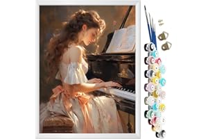 KEEMOSO Acryliques Peinture par Numéros pour Adultes Débutants Enfants,Peinture par Numero,DIY Paint by Numbers Kit sans Cadre 40X50CM- Fille au piano